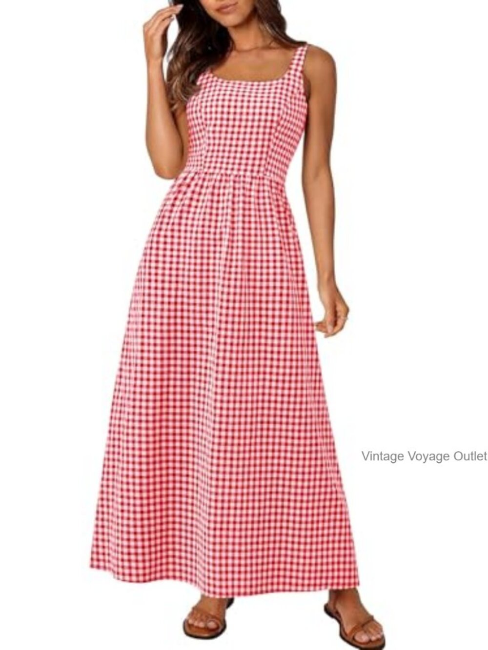 Gingham Maxi Dress with Pockets Sleeveless Summer Wedding Guest